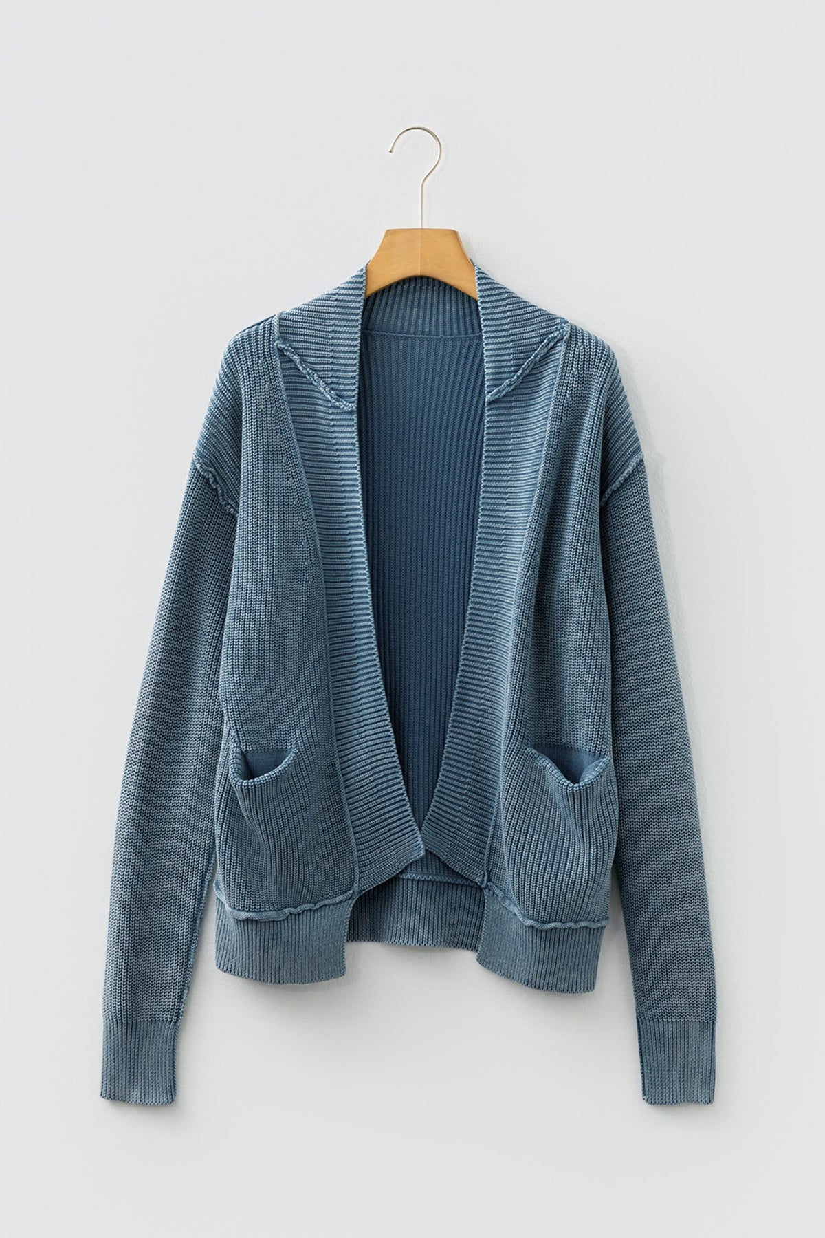 Chestnut Mineral Wash Exposed Seam Patchwork Knit Open Sweater Cardigan