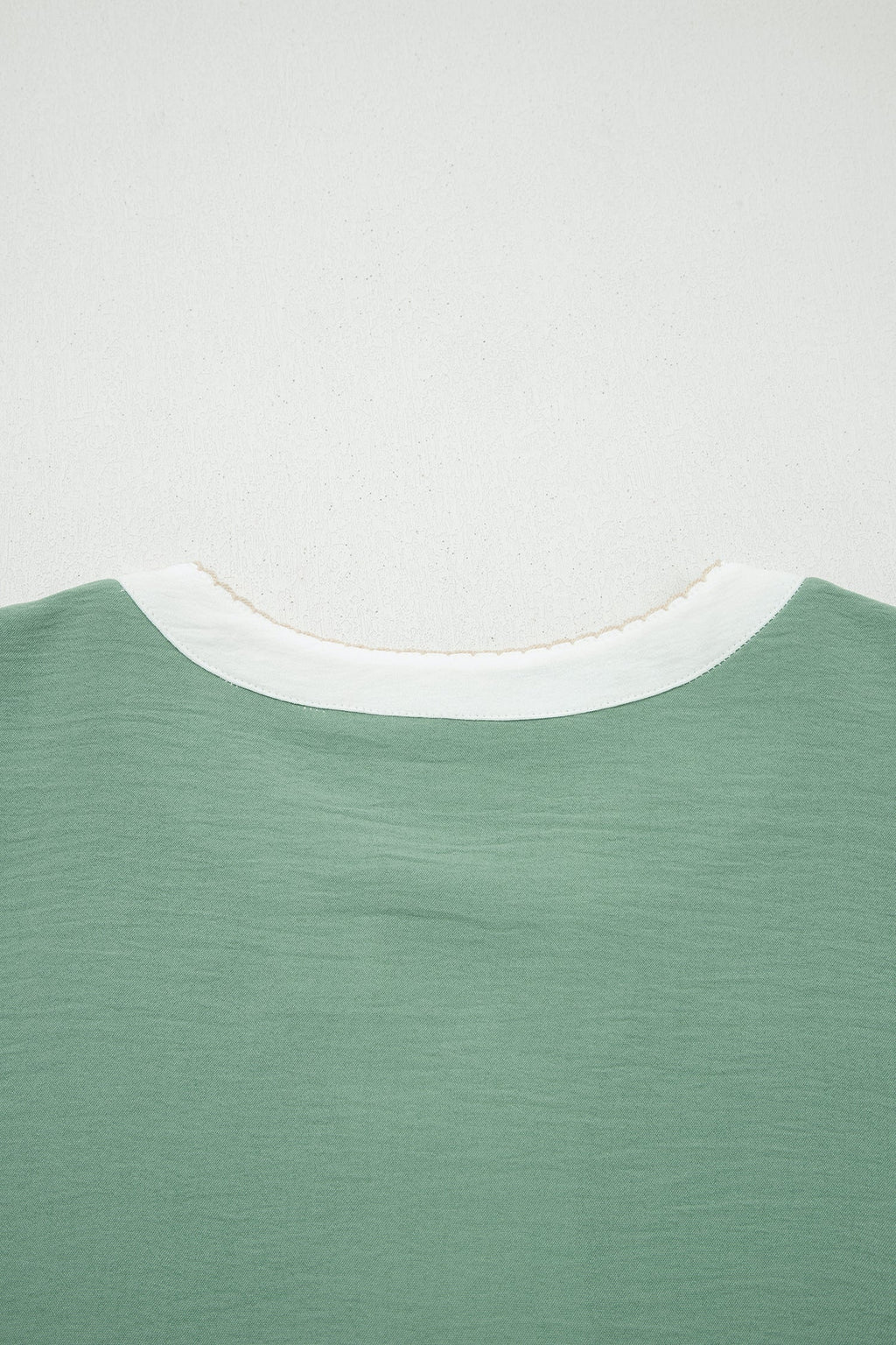 Smoke Green Color Block Patchwork V Neck Embroidered Puff Sleeve Babydoll Blouse