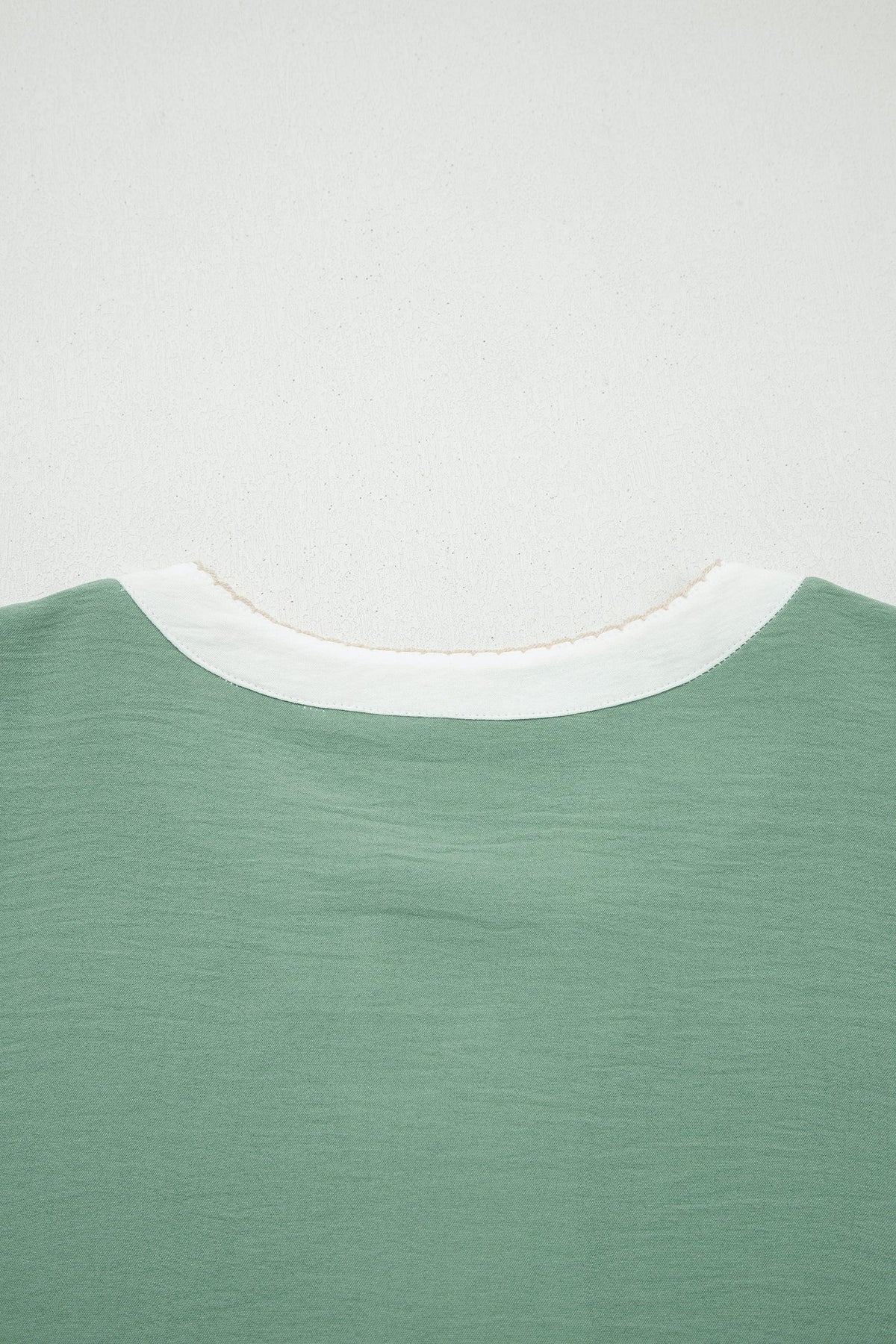 Smoke Green Color Block Patchwork V Neck Embroidered Puff Sleeve Babydoll Blouse