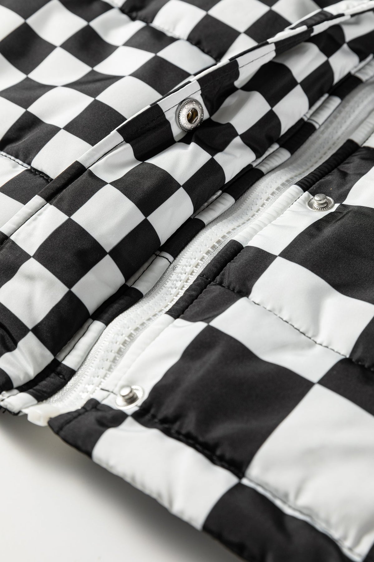 Black Double Checked Stand Collar Cropped Puffer Vest