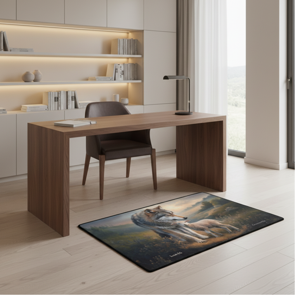 Wolf and Lamb Christian area rug / Mat 31" x 20" (choose from 3 designs) with Black Binding