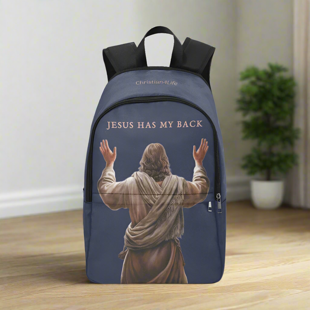 "Jesus Has My Back" design Christian Backpack (Choose Blue Shade)