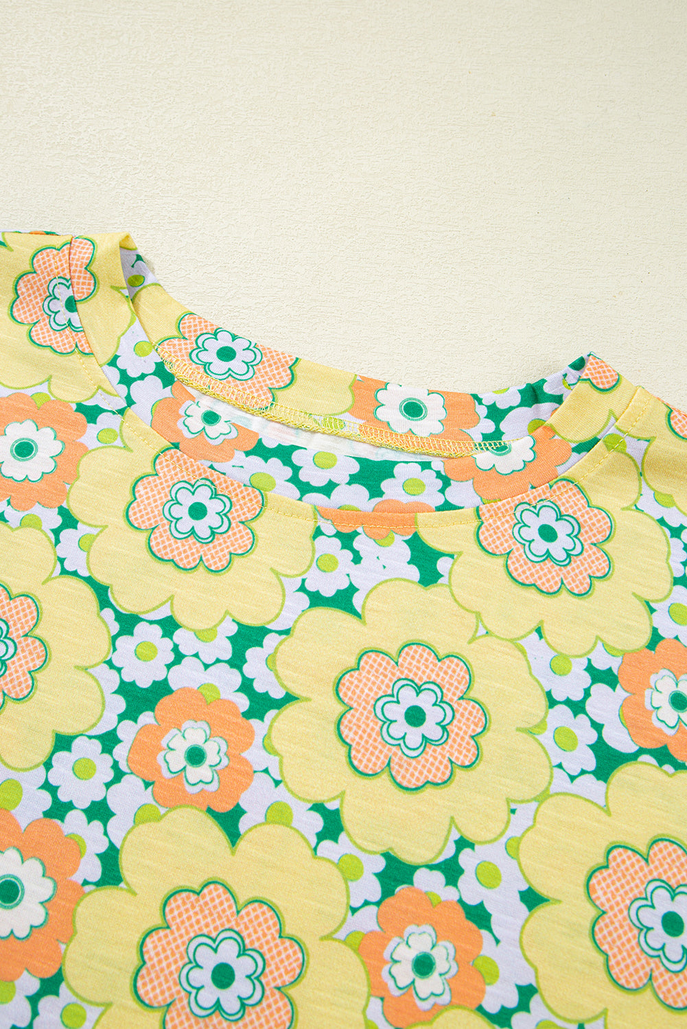 Yellow Summer Flower Print Drop Shoulder Loose T Shirt