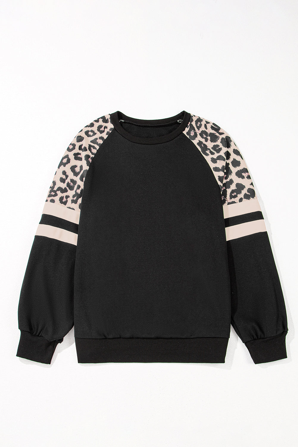 Peach Blossom Leopard Print Colorblock Raglan Sleeve Sweatshirt