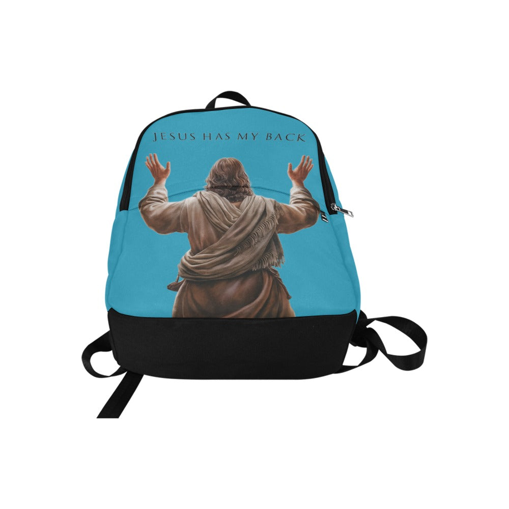 "Jesus Has My Back" design Christian Backpack (turquoise)