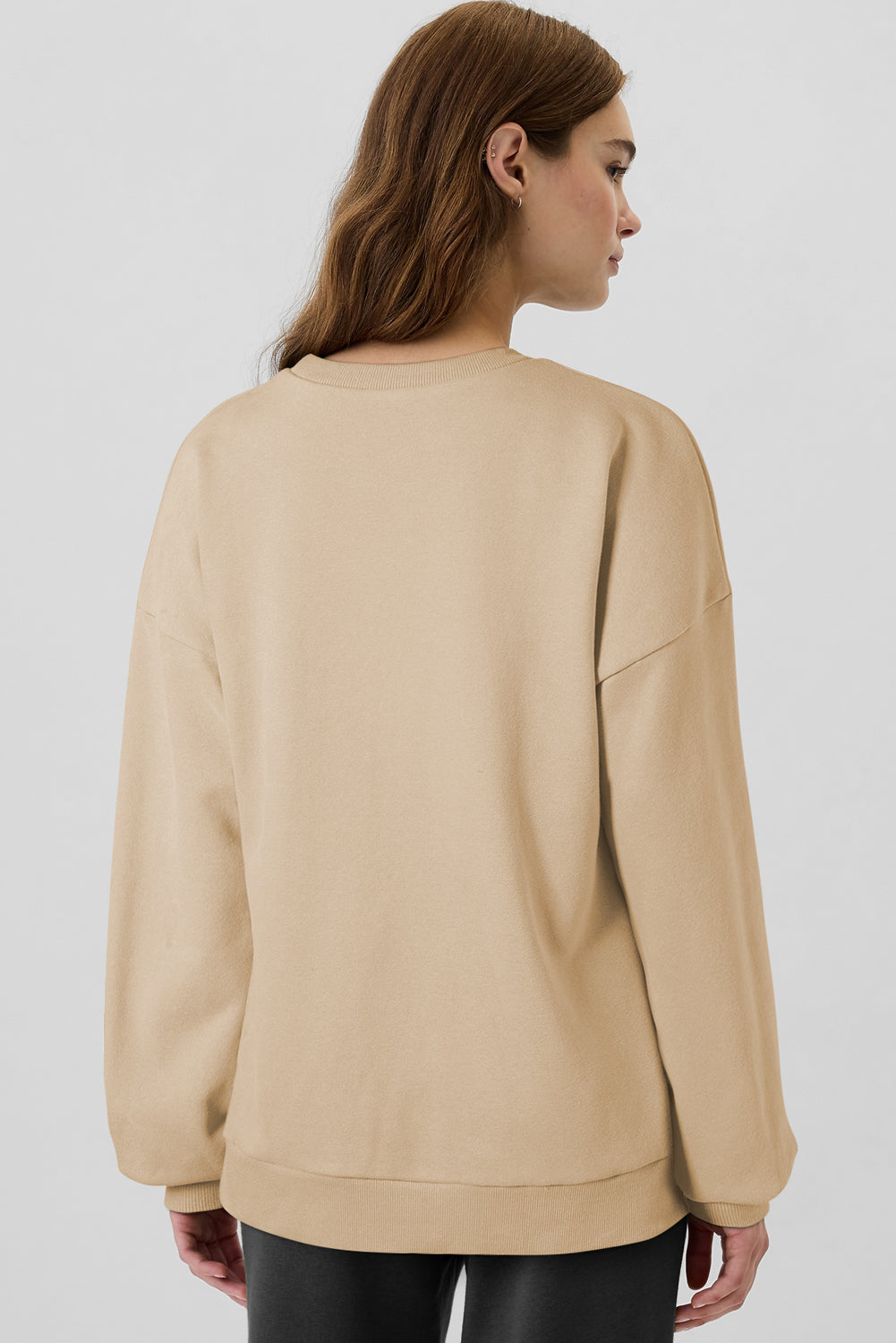 Sea Green Solid Fleece Lined Drop Shoulder High Low Sweatshirt