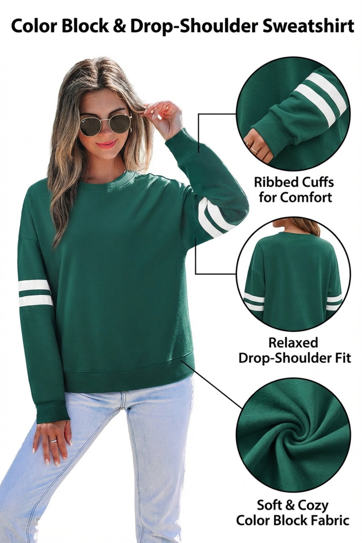Sky Blue Varsity Striped Detail Drop Shoulder Oversized Sweatshirt
