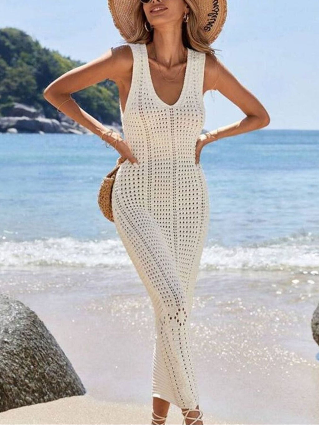 Sleeveless Crochet Knit Dress