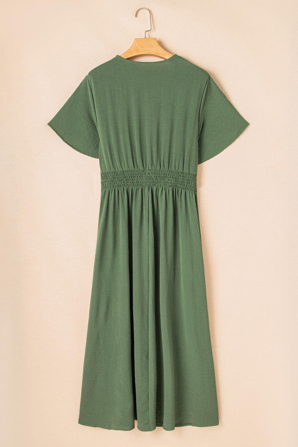 Four Leaf Clover Surplice Neckline Shirred High Waist Plus Size Maxi Dress