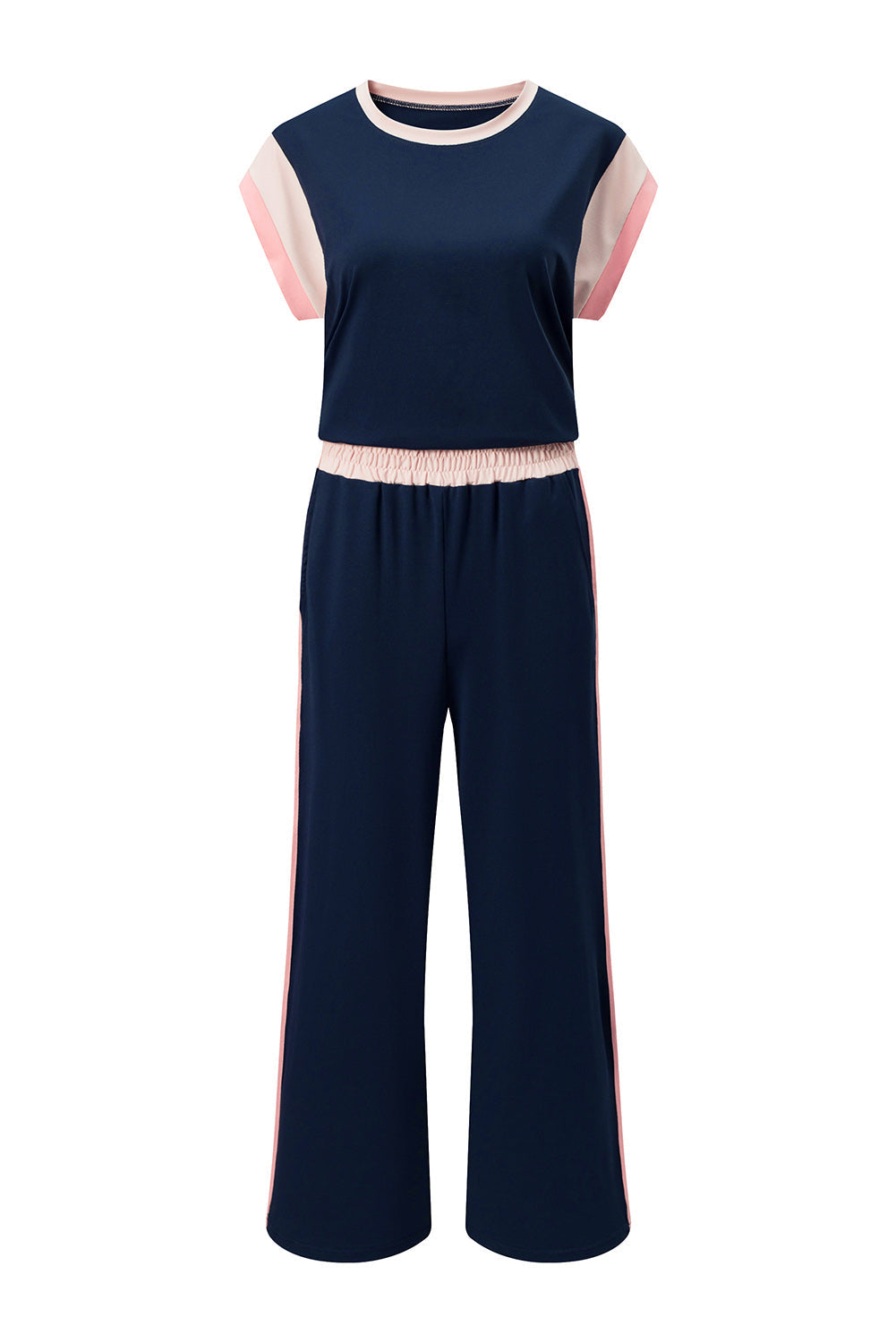 Sky Blue Color Block Detail Casual Two-piece Outfit