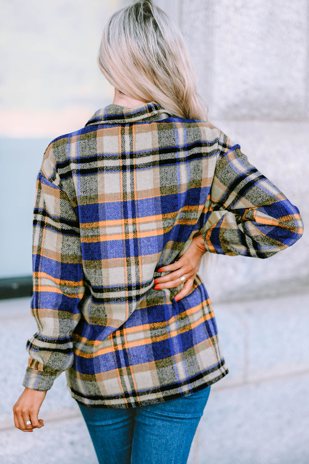 Green Geometric Plaid Print Pocketed Shacket