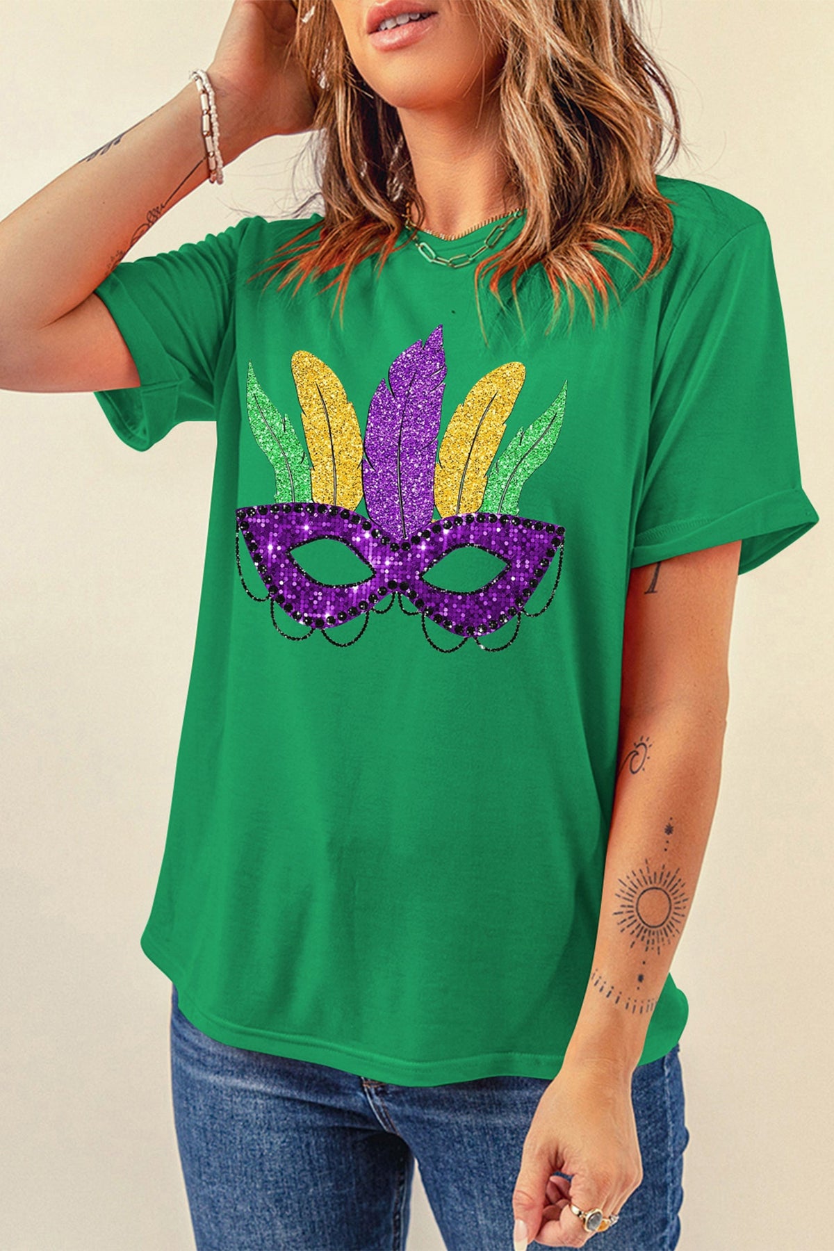 Black Glitter Mardi Gras Mask Graphic T Shirt