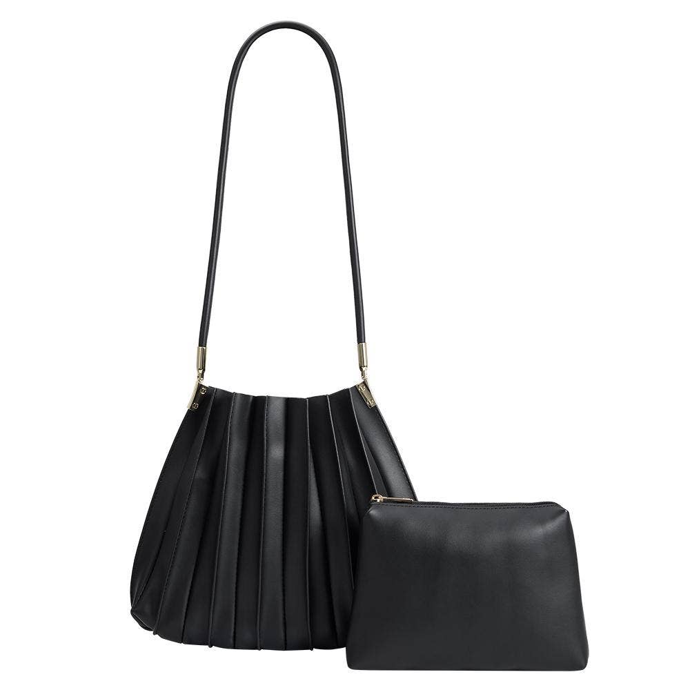 Carrie Black Pleated Shoulder Bag