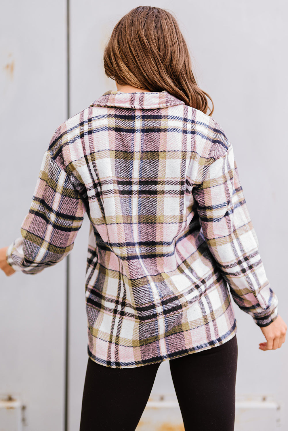Green Geometric Plaid Print Pocketed Shacket