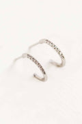 Thin Stone Hoop Earrings | Silver