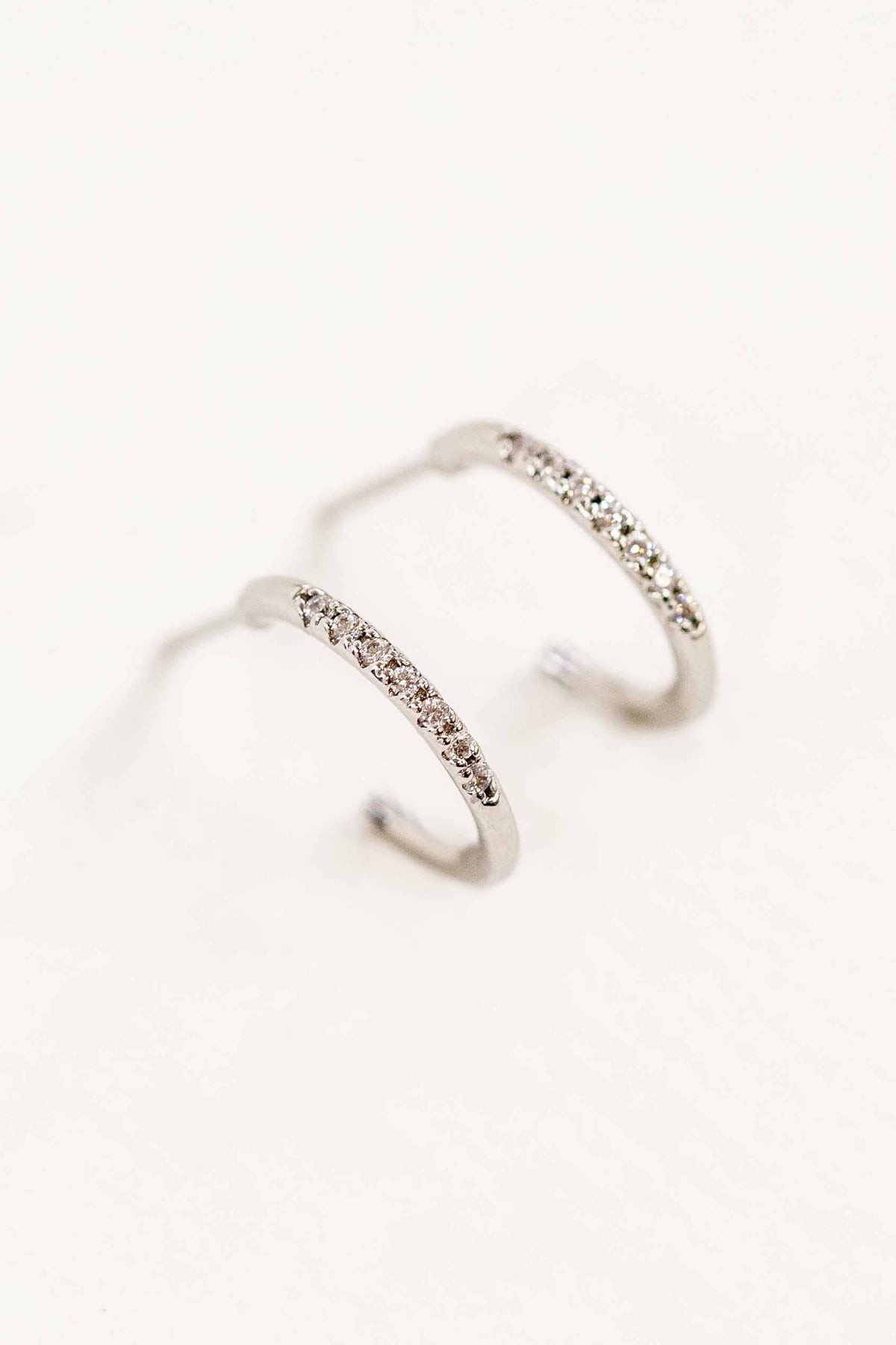 Thin Stone Hoop Earrings | Silver