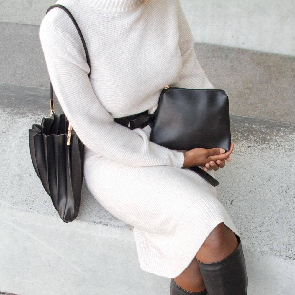 Carrie Black Pleated Shoulder Bag