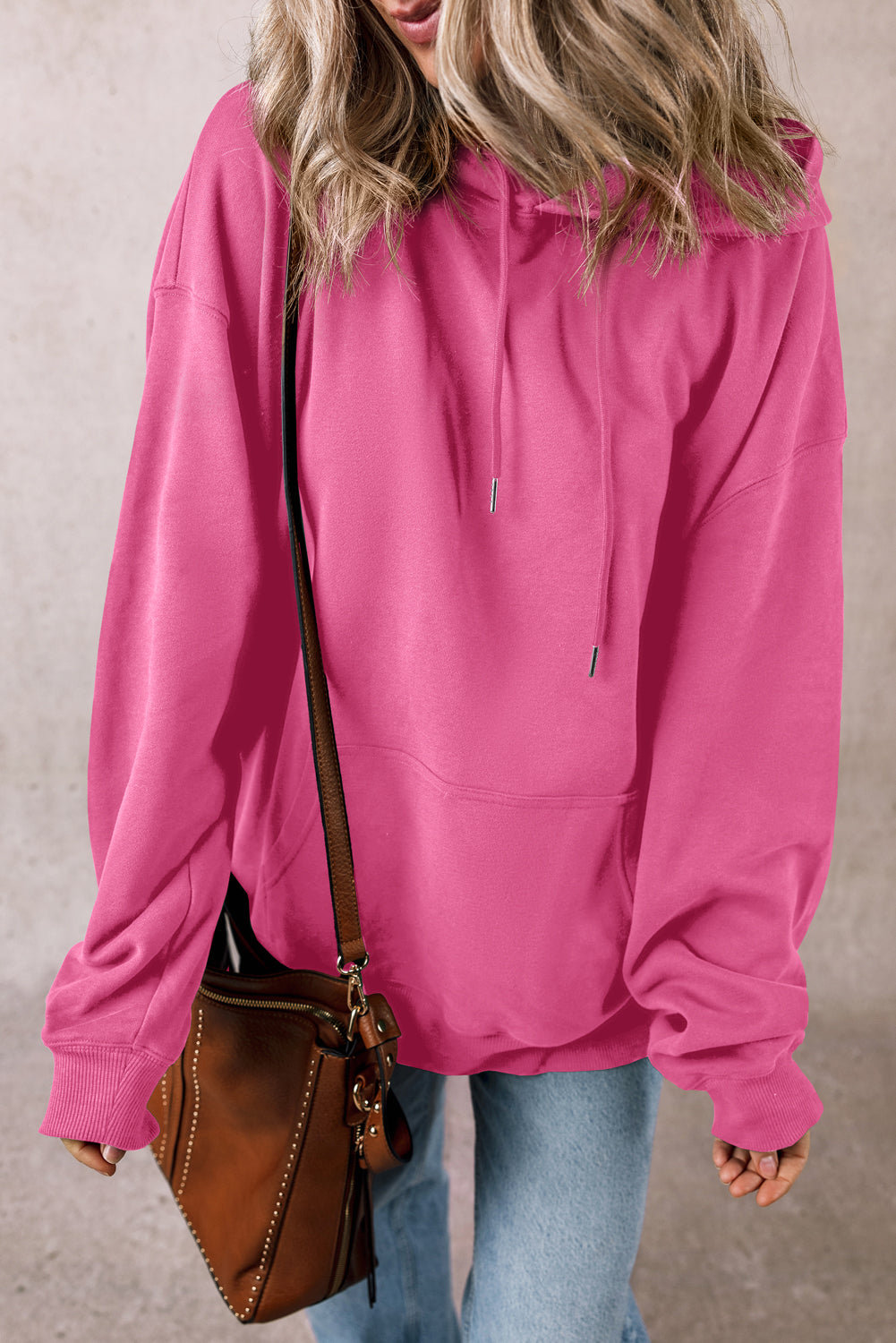 Valerian Solid Kangaroo Pocket Drawstring Loose Fit Hoodie