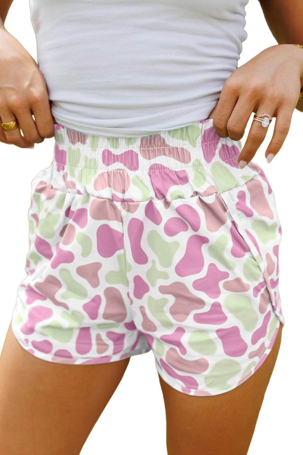 Sky Blue Camouflage Print Shirred High Waist Athleisure Shorts
