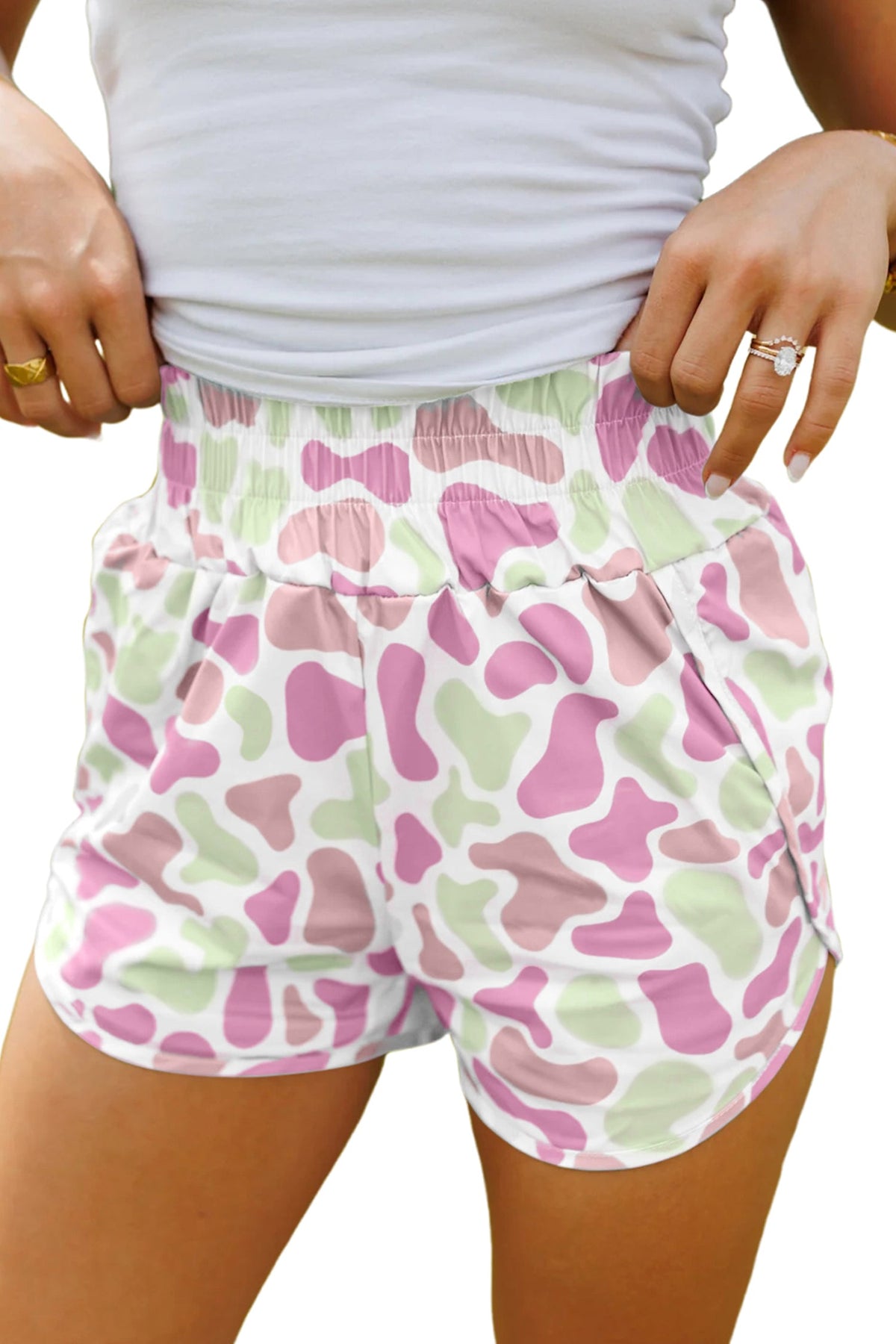 Sky Blue Camouflage Print Shirred High Waist Athleisure Shorts
