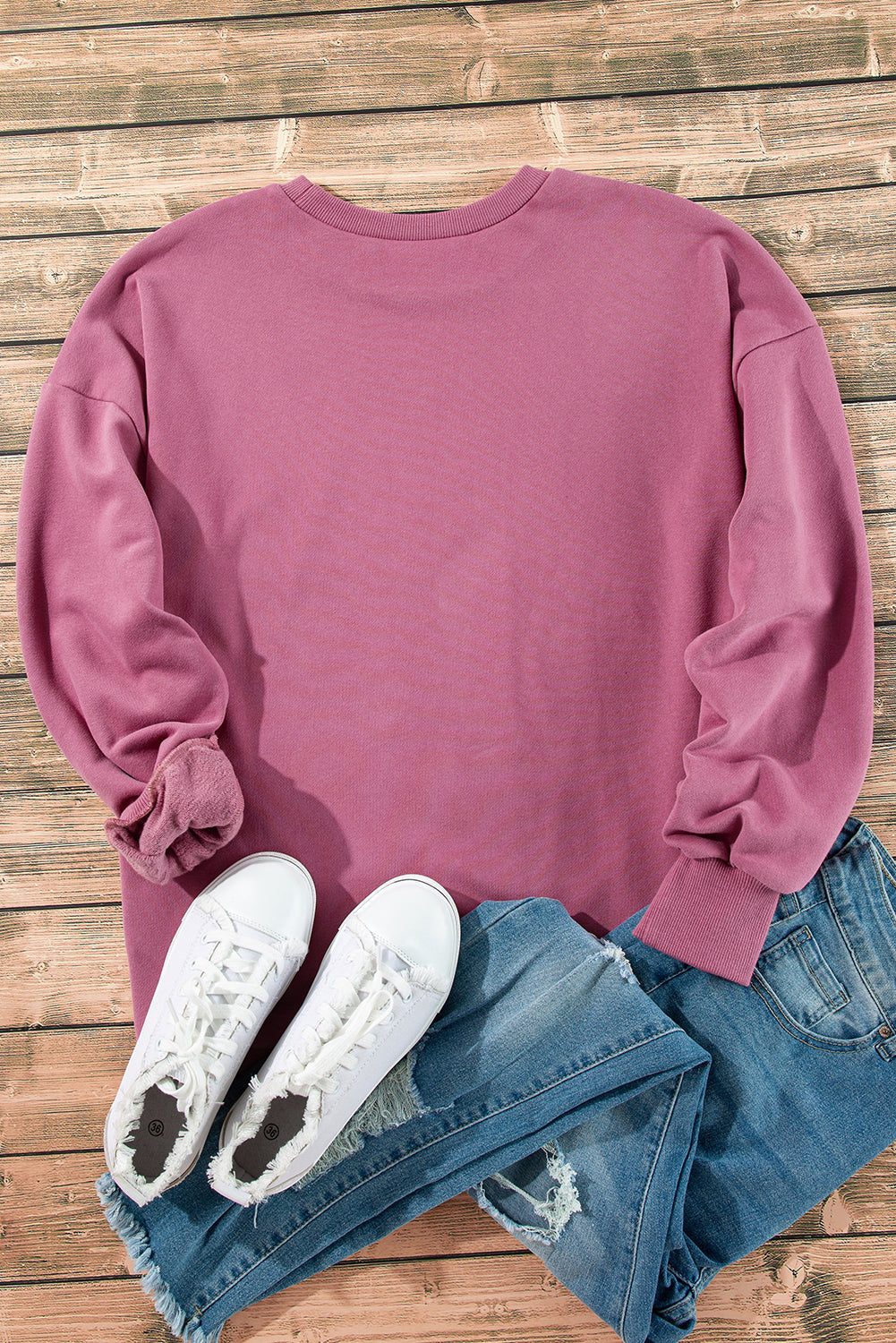 Sea Green Solid Fleece Lined Drop Shoulder High Low Sweatshirt