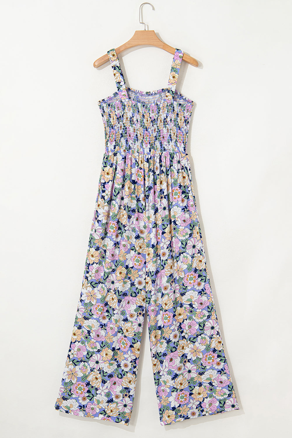 Green Floral Square Neckline Stretch High Waist Jumpsuit