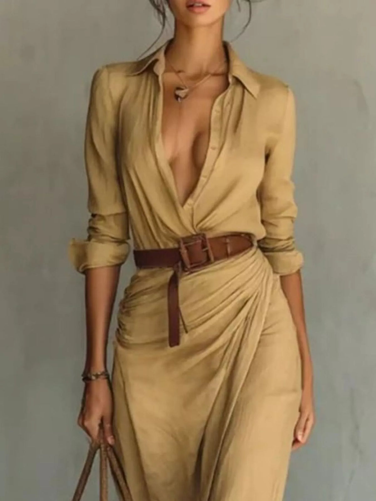 Full Size Ruched Long Sleeve Maxi Dress Plus Size