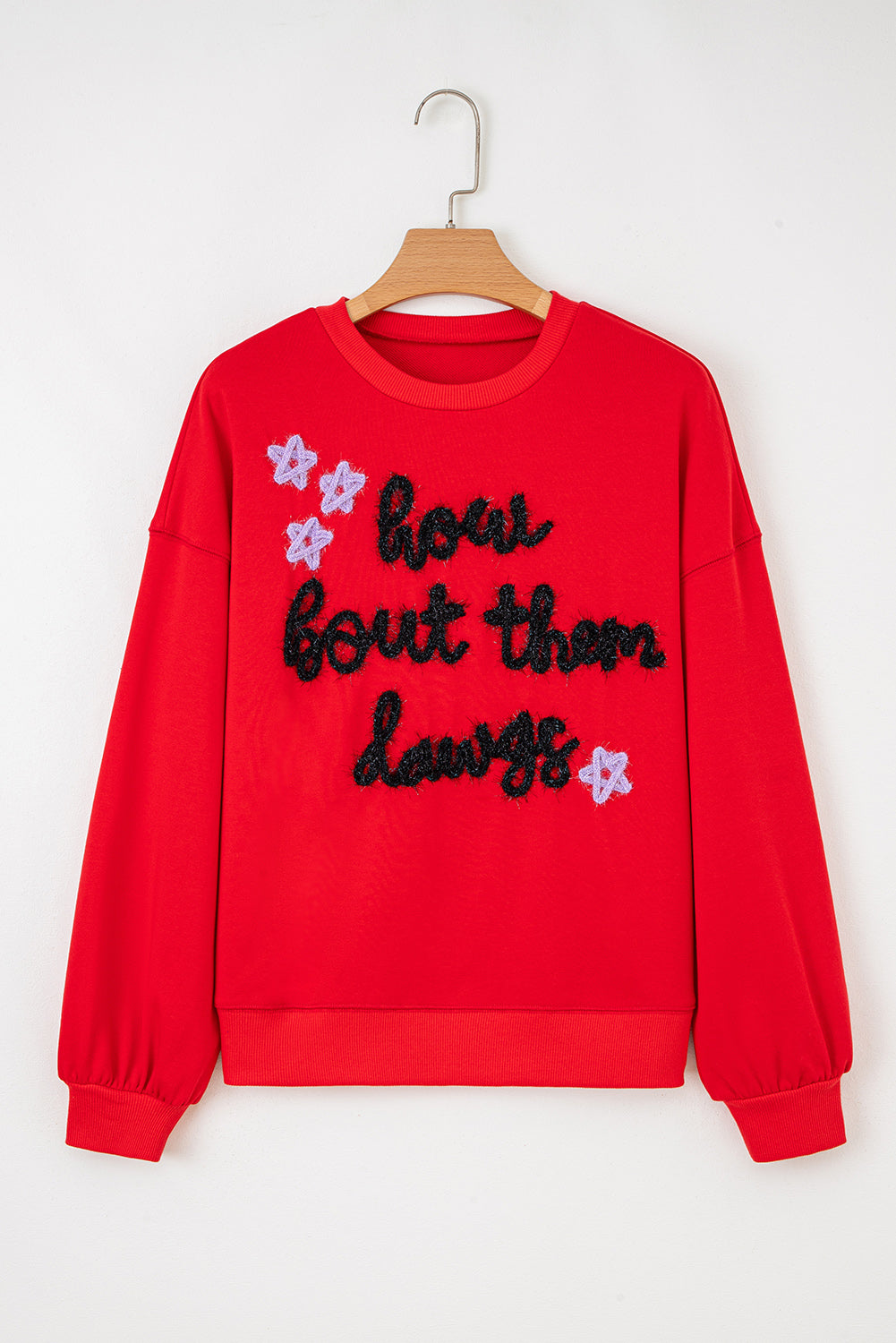 Fiery Red How Bout Them Dawgs Glitter Graphic Sweatshirt