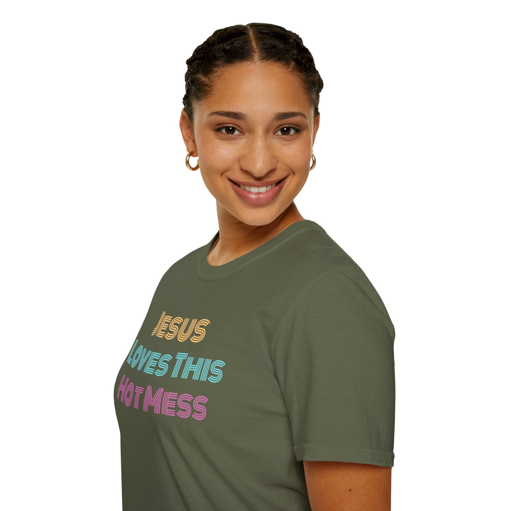 Unisex "Jesus Loves this Hot Mess" Christian Cotton Softstyle T-Shirt