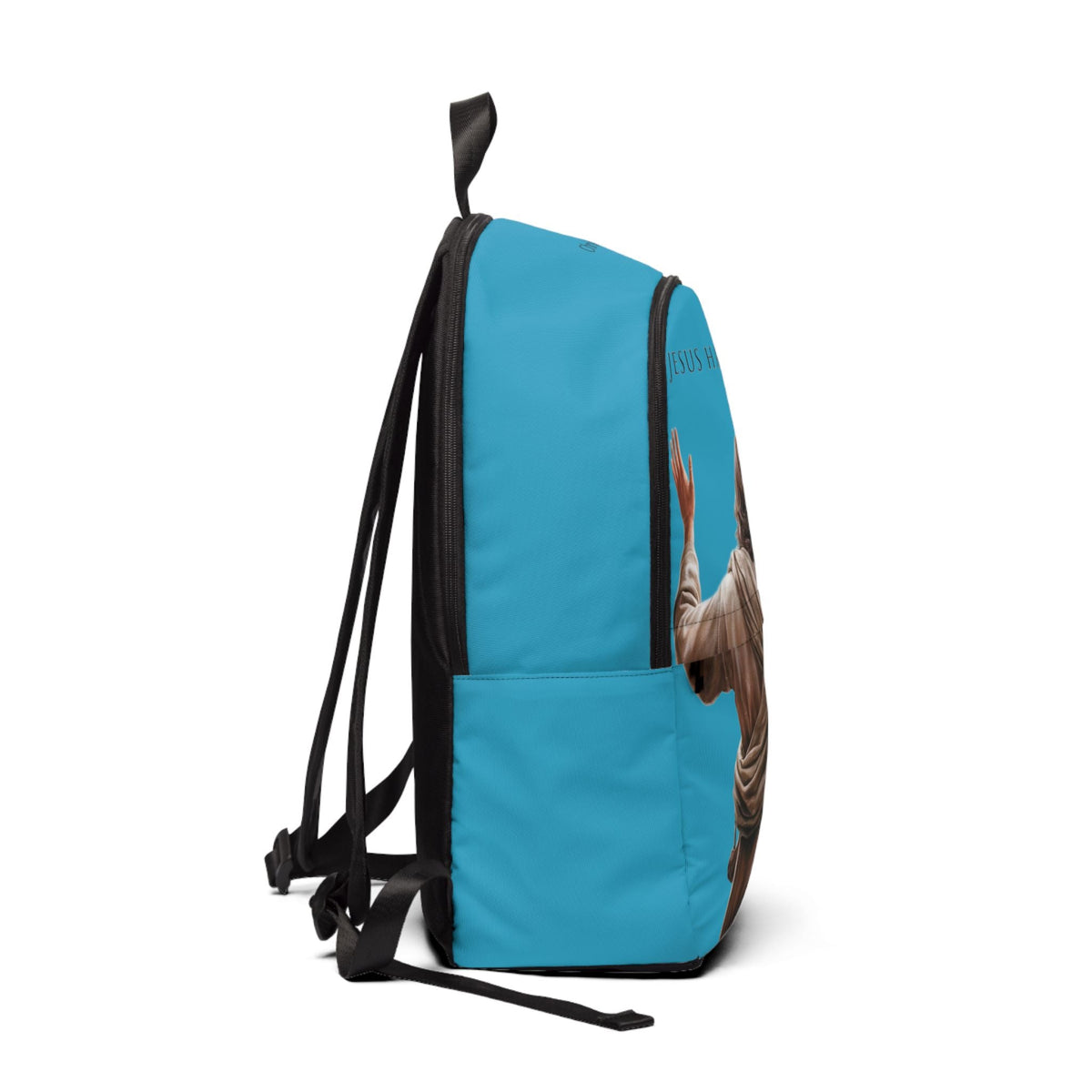 "Jesus Has My Back" design Christian Backpack (turquoise)