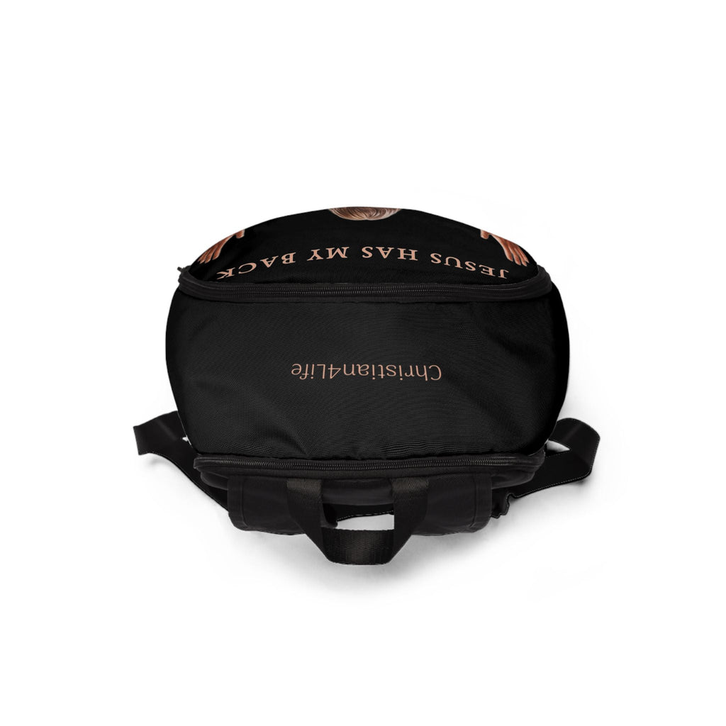 "Jesus Has My Back" Graphic design Christian Backpack (black)