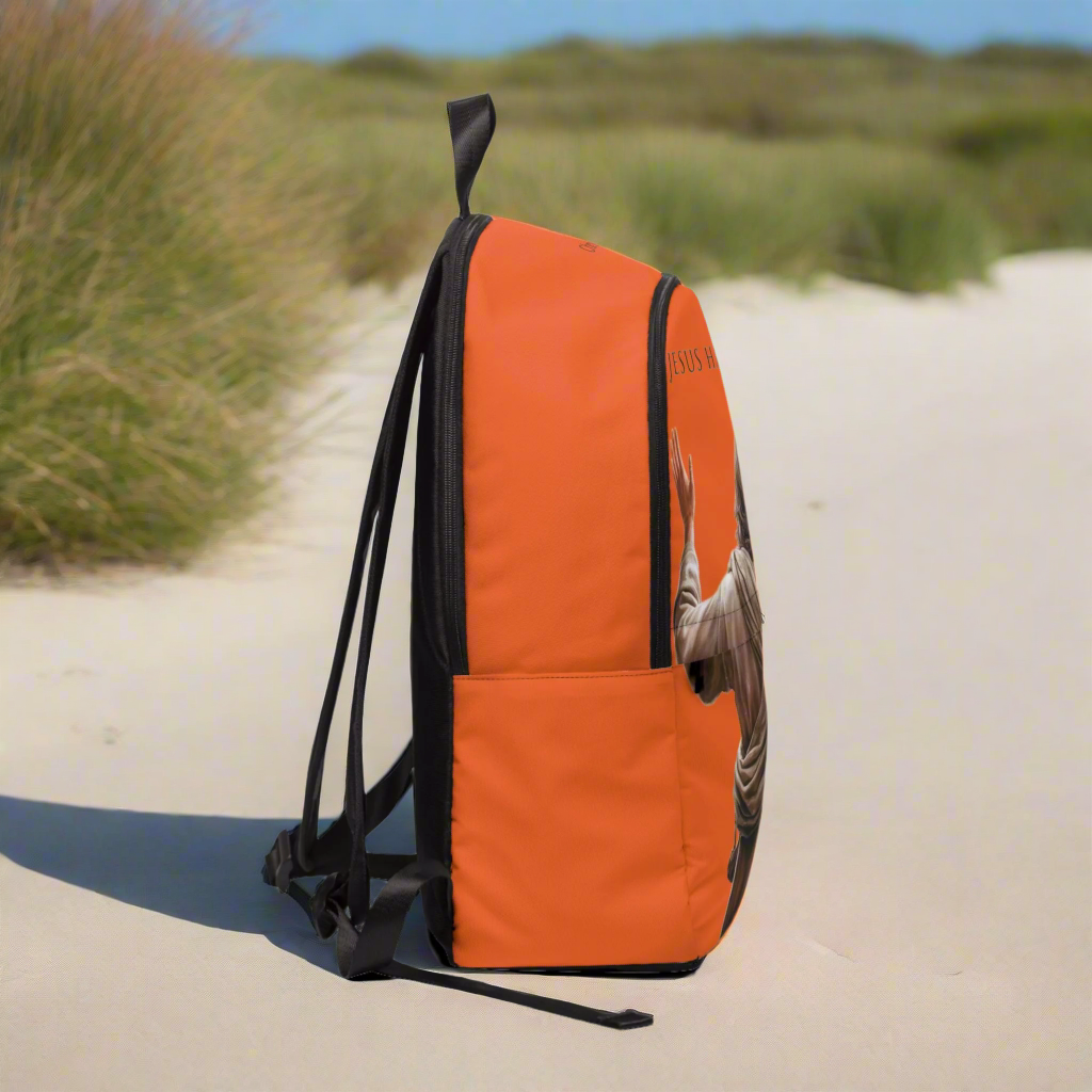 "Jesus Has My Back" Graphic design Christian Backpack (Choose Orange Shade)