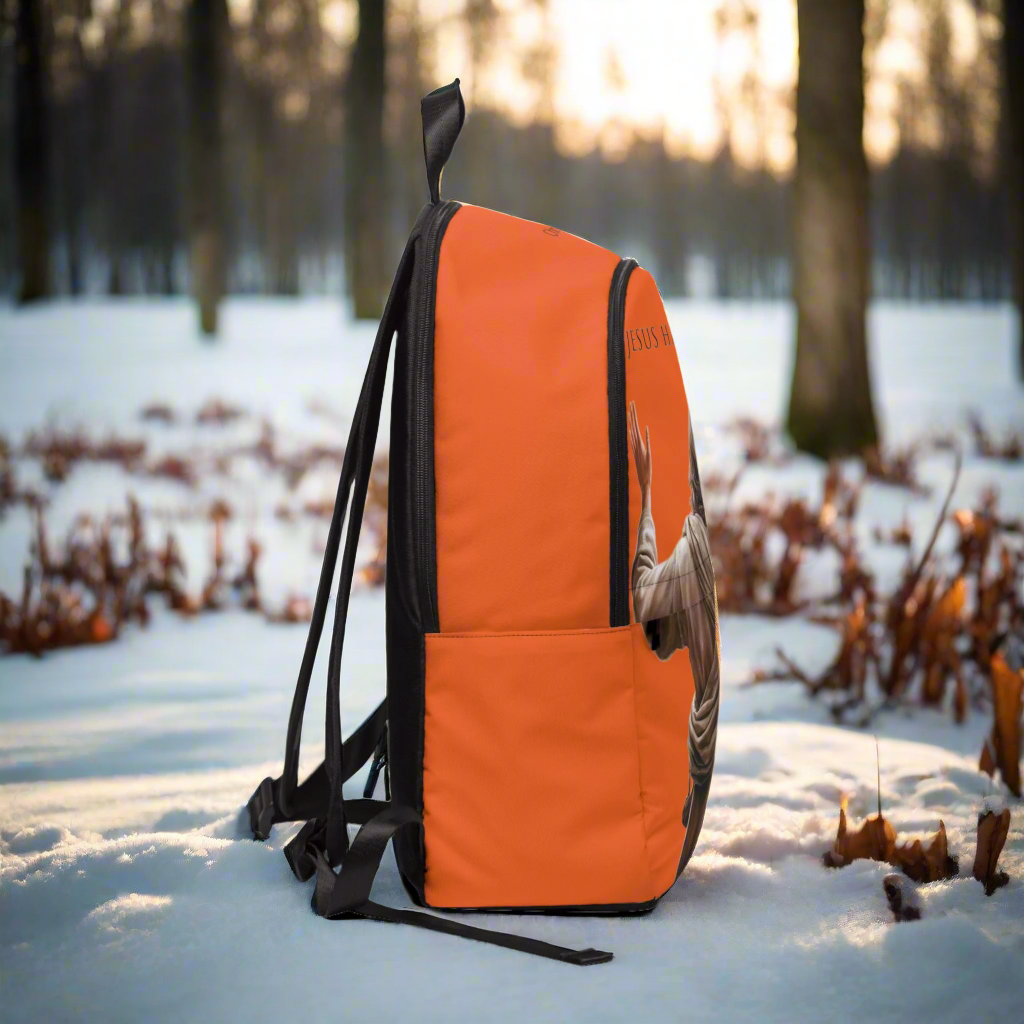 "Jesus Has My Back" Graphic design Christian Backpack (Choose Orange Shade)