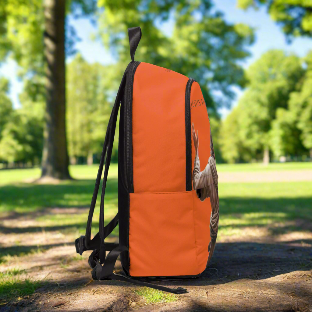 "Jesus Has My Back" Graphic design Christian Backpack (Choose Orange Shade)