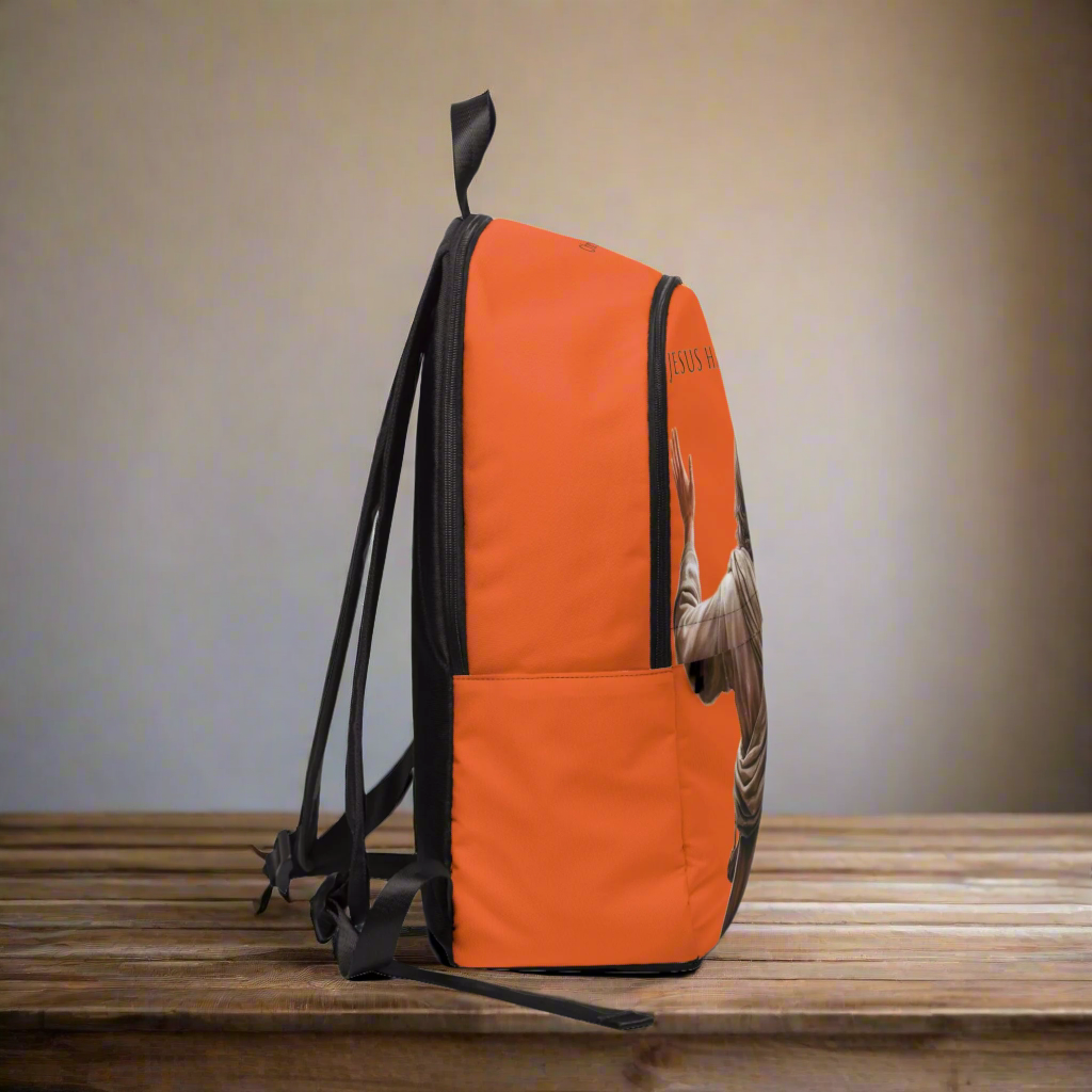 "Jesus Has My Back" Graphic design Christian Backpack (Choose Orange Shade)