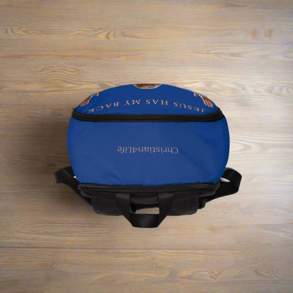 "Jesus Has My Back" design Christian Backpack (Choose Blue Shade)