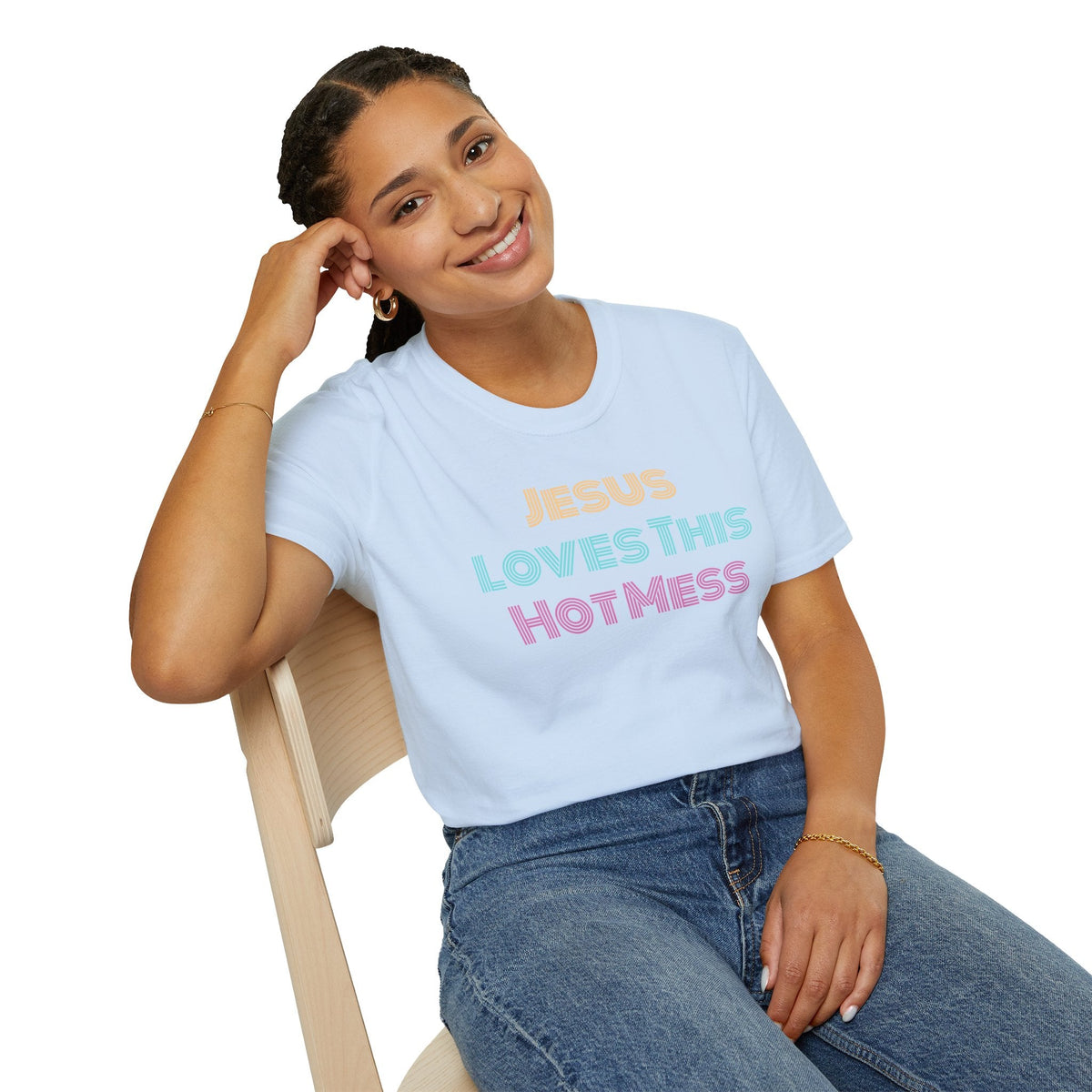 Unisex "Jesus Loves this Hot Mess" Christian Cotton Softstyle T-Shirt