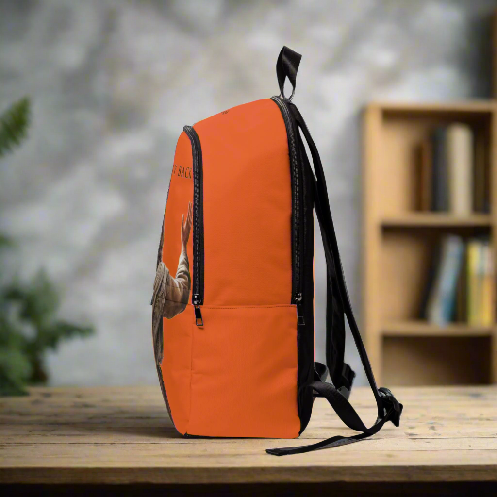 "Jesus Has My Back" Graphic design Christian Backpack (Choose Orange Shade)