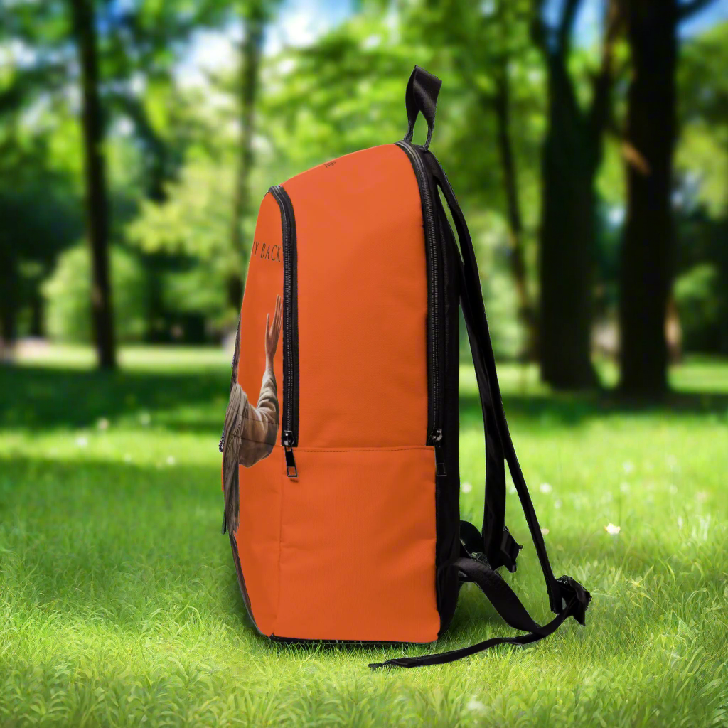 "Jesus Has My Back" Graphic design Christian Backpack (Choose Orange Shade)