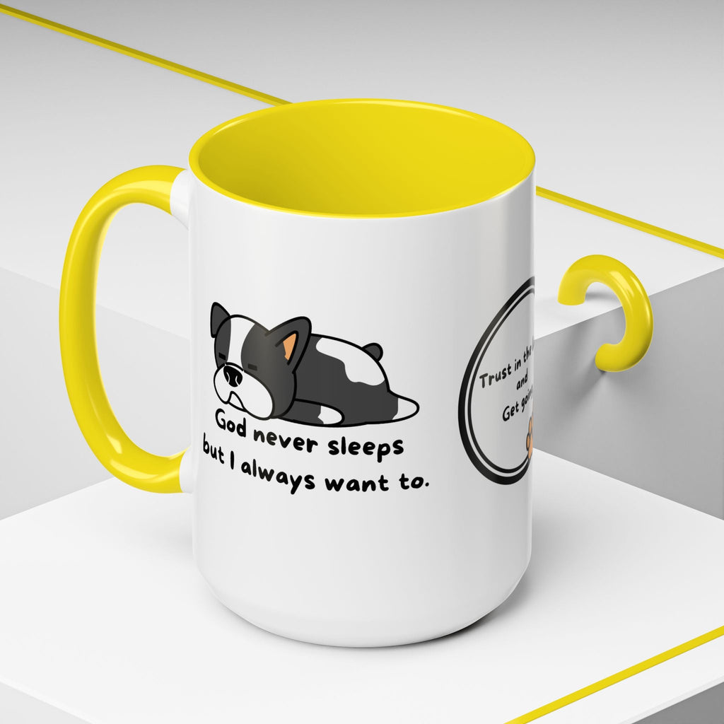 Christian "God never sleeps" 11 oz and 15oz Accent Mug, multiple colors, Christian Mug