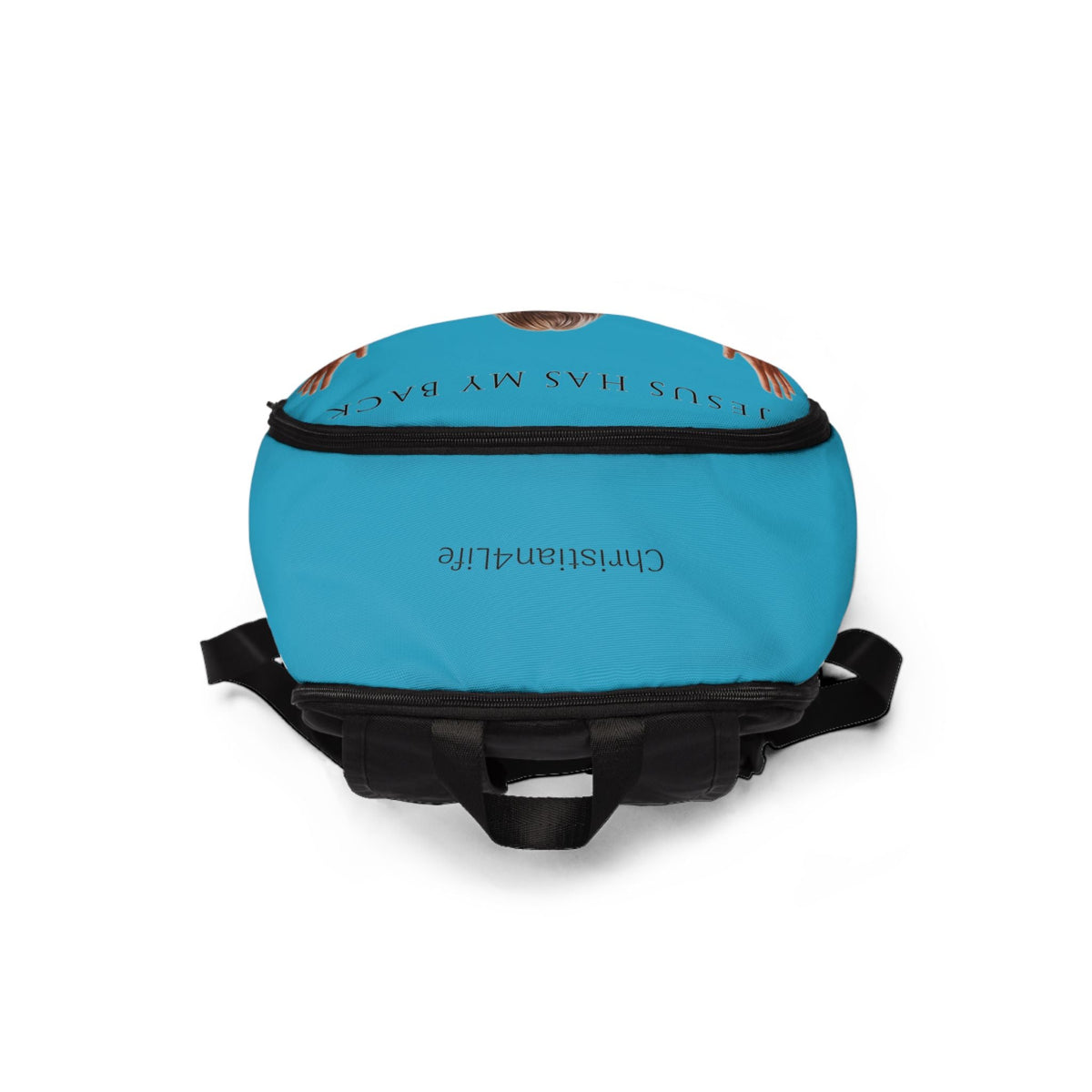 "Jesus Has My Back" design Christian Backpack (turquoise)