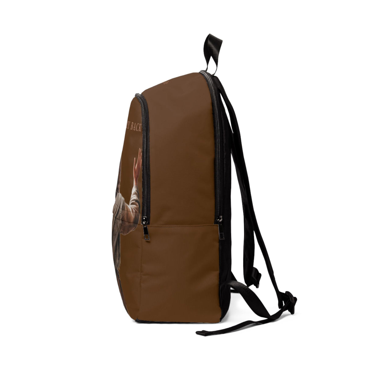 "Jesus Has My Back" Graphic design Christian Backpack (Choose Brown Shade)