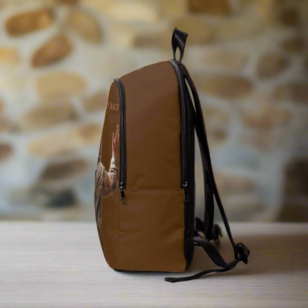 "Jesus Has My Back" Graphic design Christian Backpack (Choose Brown Shade)