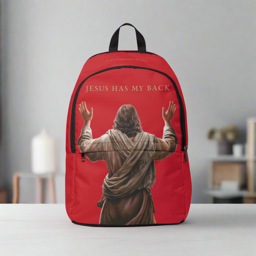 "Jesus Has My Back" Christian Backpack (Choose Red Shade)