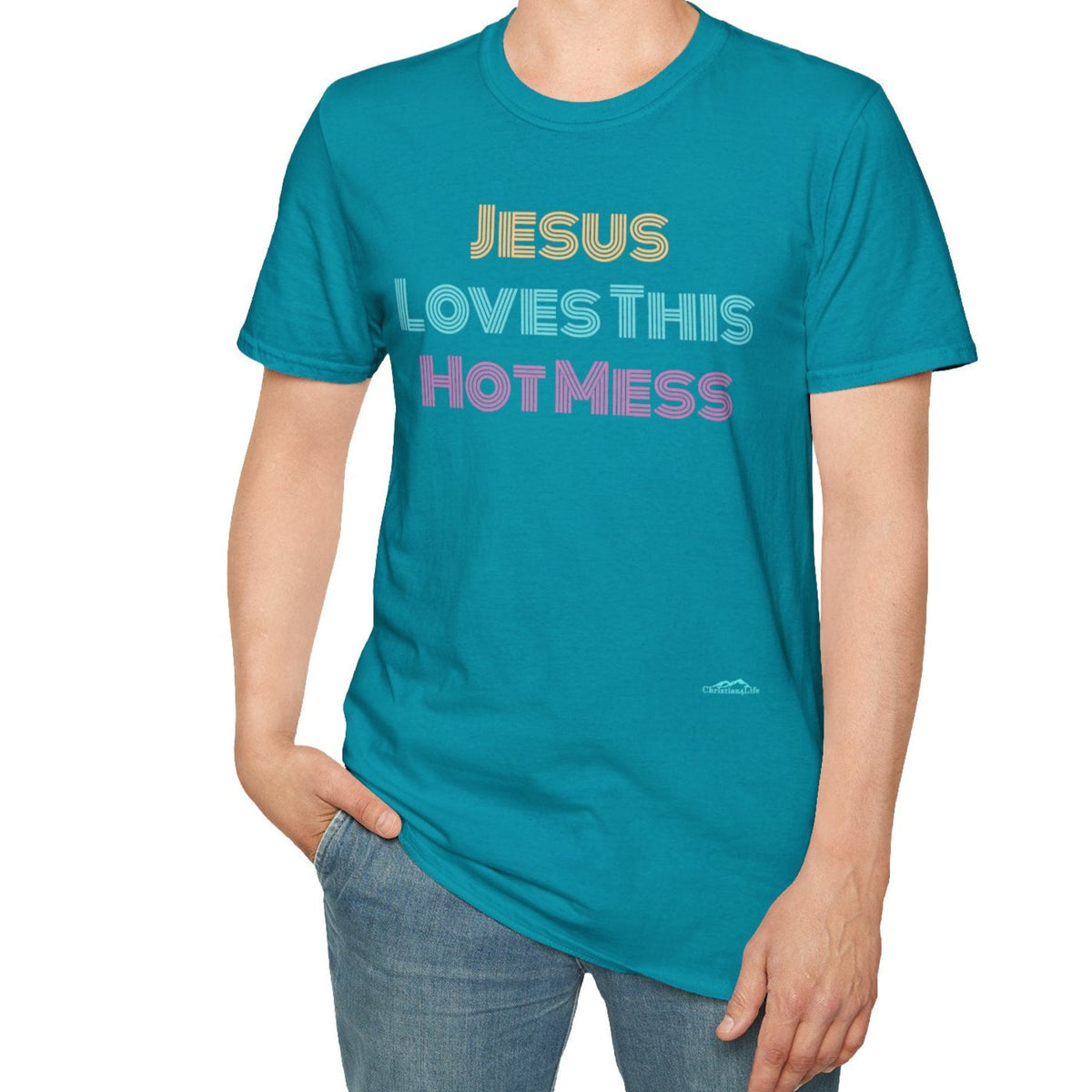 Unisex "Jesus Loves this Hot Mess" Christian Cotton Softstyle T-Shirt