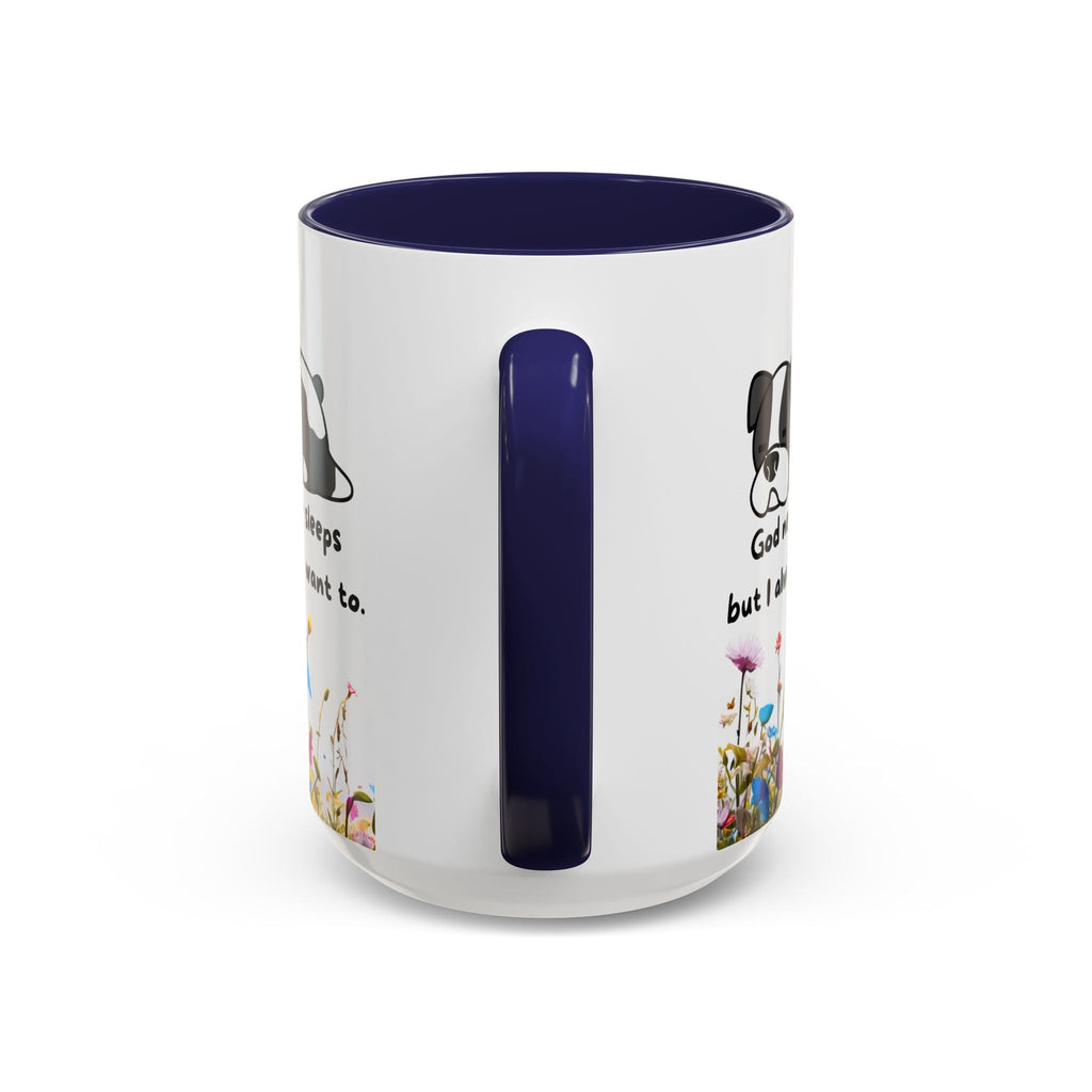 Christian  11oz and 15oz Accent Coffee Mug "God never sleeps" (with flowers)