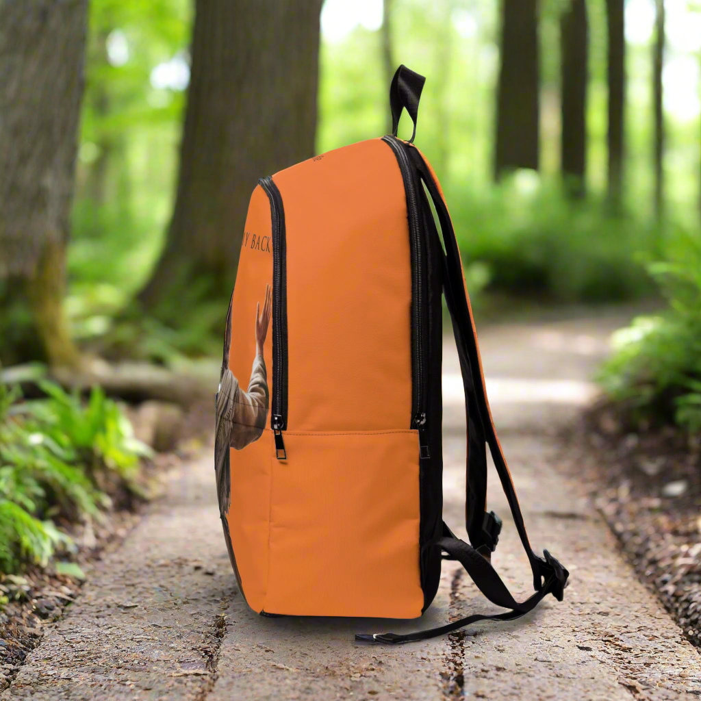 "Jesus Has My Back" Graphic design Christian Backpack (Choose Orange Shade)