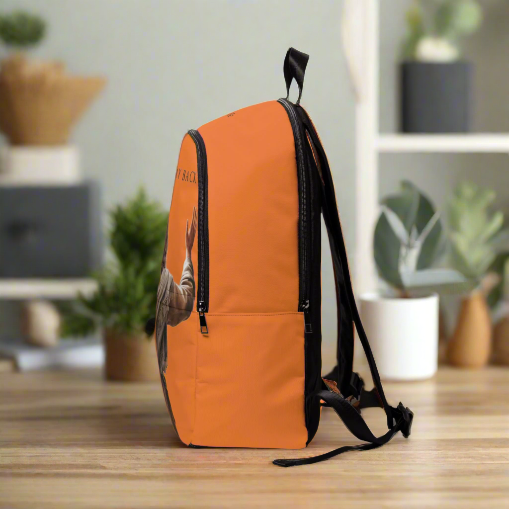 "Jesus Has My Back" Graphic design Christian Backpack (Choose Orange Shade)