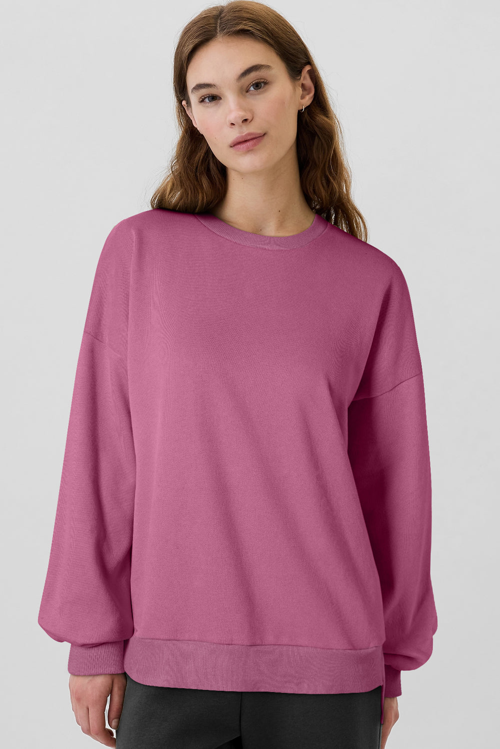 Sea Green Solid Fleece Lined Drop Shoulder High Low Sweatshirt