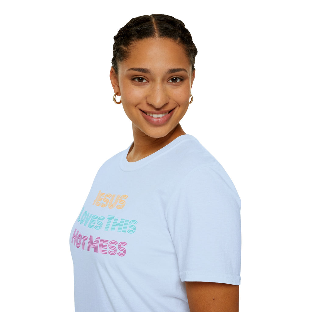Unisex "Jesus Loves this Hot Mess" Christian Cotton Softstyle T-Shirt
